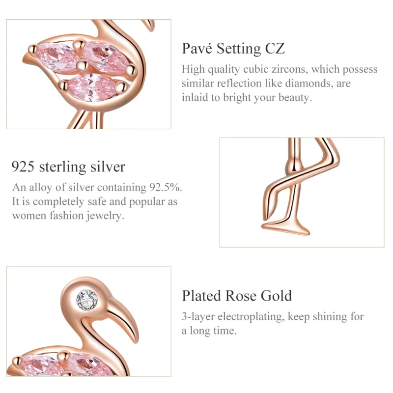 (Bild für) Roségoldene Flamingo-Ohrstecker im Pandora-Stil - BSE120 - Ansicht 3