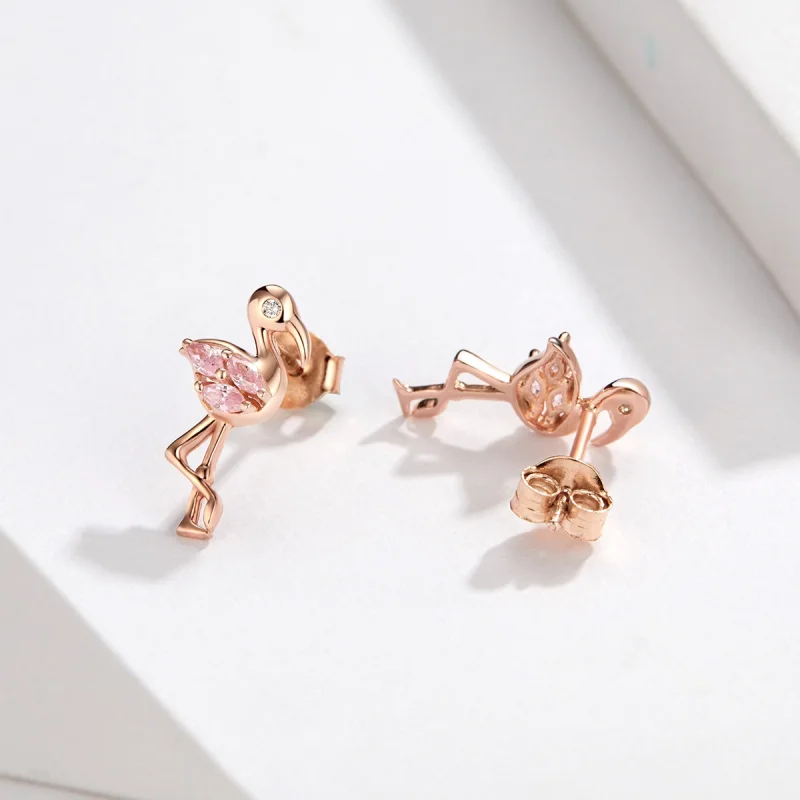 (Bild für) Roségoldene Flamingo-Ohrstecker im Pandora-Stil - BSE120 - Ansicht 2