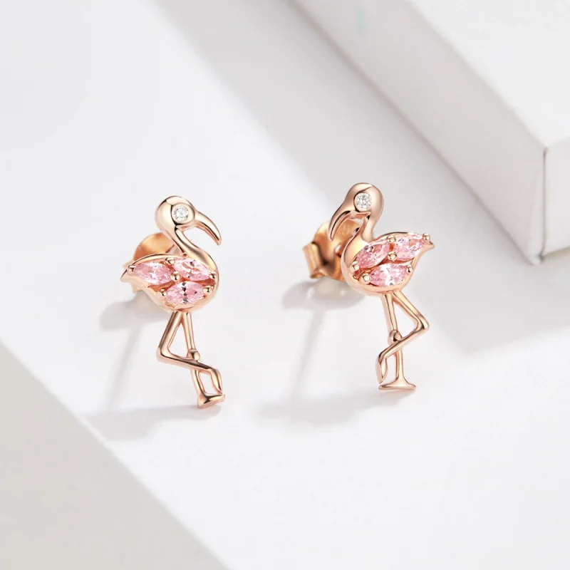 (Bild für) Roségoldene Flamingo-Ohrstecker im Pandora-Stil - BSE120 - Ansicht 4