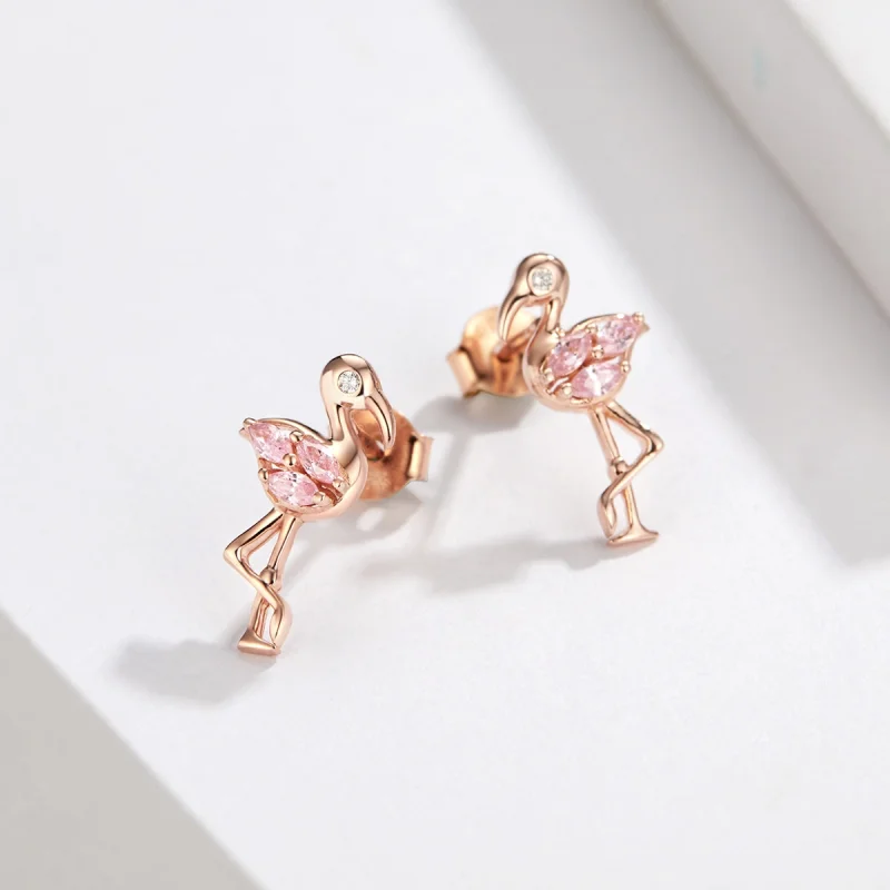 (Bild für) Roségoldene Flamingo-Ohrstecker im Pandora-Stil - BSE120 - Ansicht 5