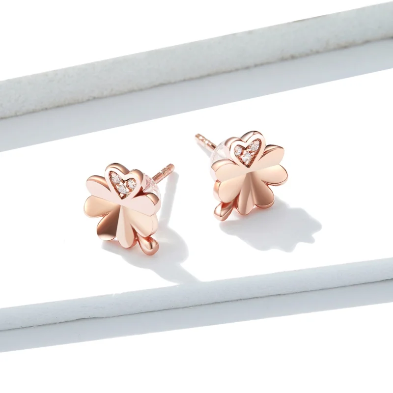 (Bild für) Roségoldene Kleeblatt-Ohrstecker im Pandora-Stil - BSE233 - Ansicht 2