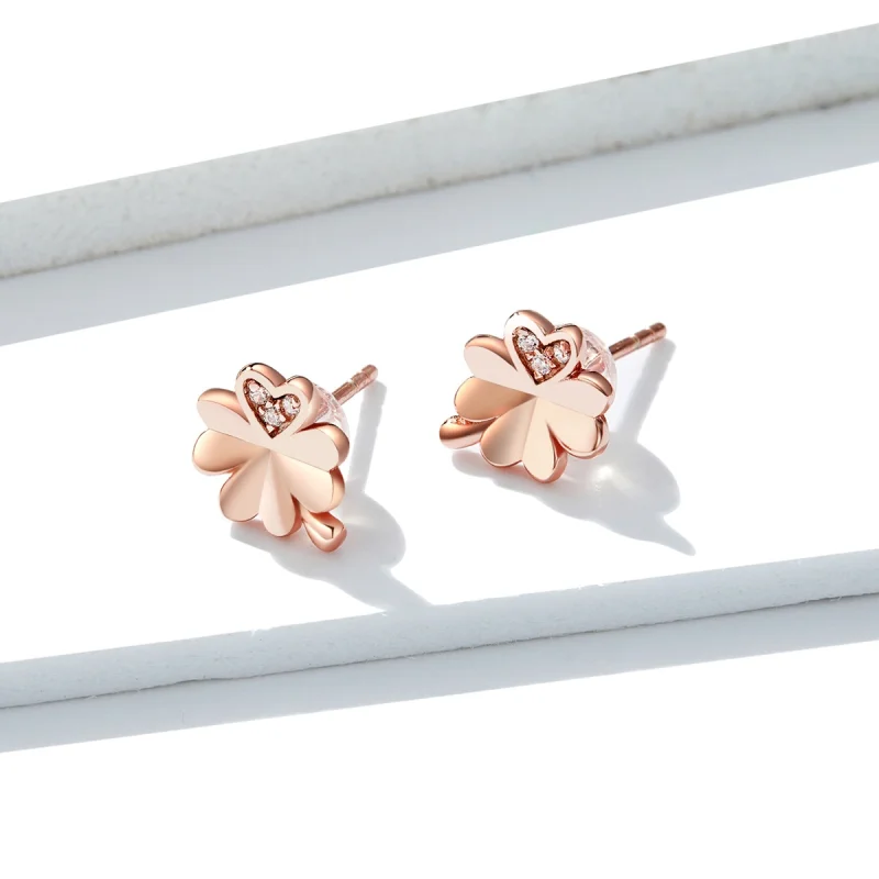 (Bild für) Roségoldene Kleeblatt-Ohrstecker im Pandora-Stil - BSE233 - Ansicht 3