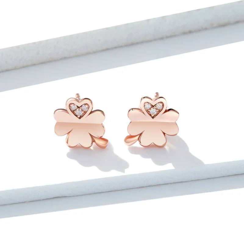(Bild für) Roségoldene Kleeblatt-Ohrstecker im Pandora-Stil - BSE233 - Ansicht 4
