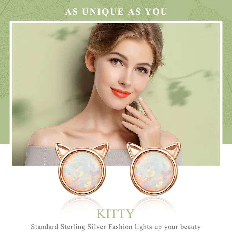 (Bild für) Roségoldene Miau-Stern-Ohrstecker im Pandora-Stil - SCE538 - Ansicht 3
