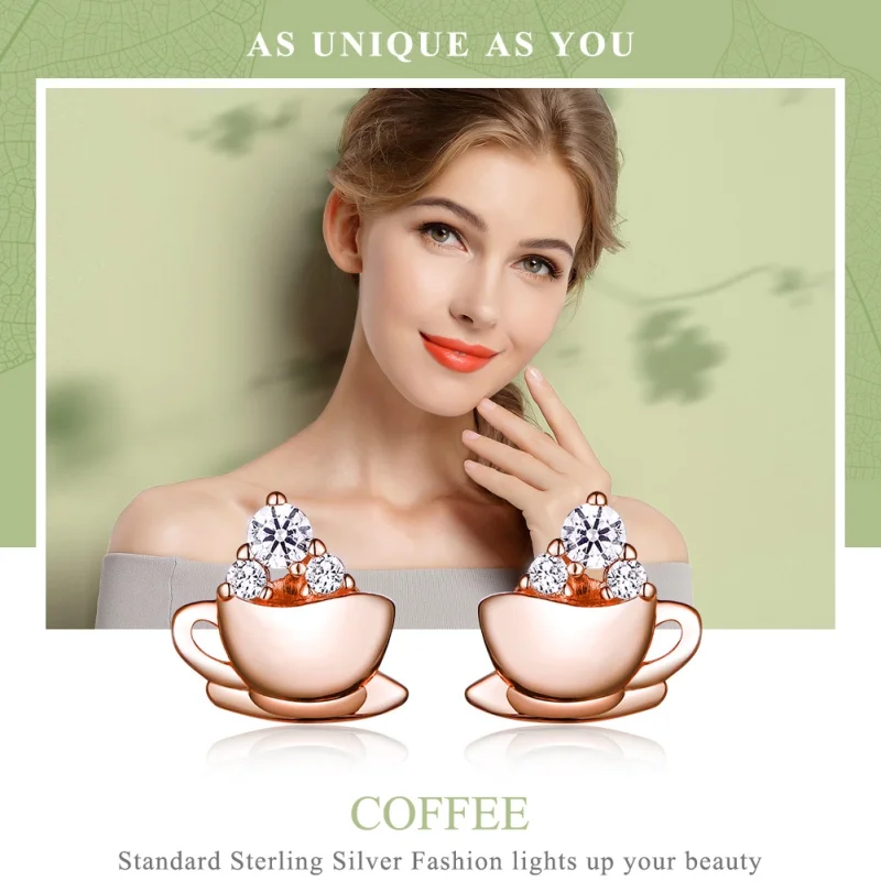 (Bild für) Roségoldene Nachmittagskaffee-Ohrstecker im Pandora-Stil - SCE592 - Ansicht 2