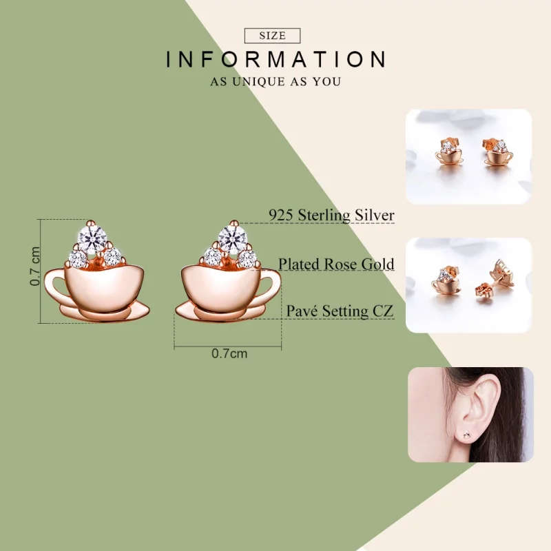 (Bild für) Roségoldene Nachmittagskaffee-Ohrstecker im Pandora-Stil - SCE592 - Ansicht 3