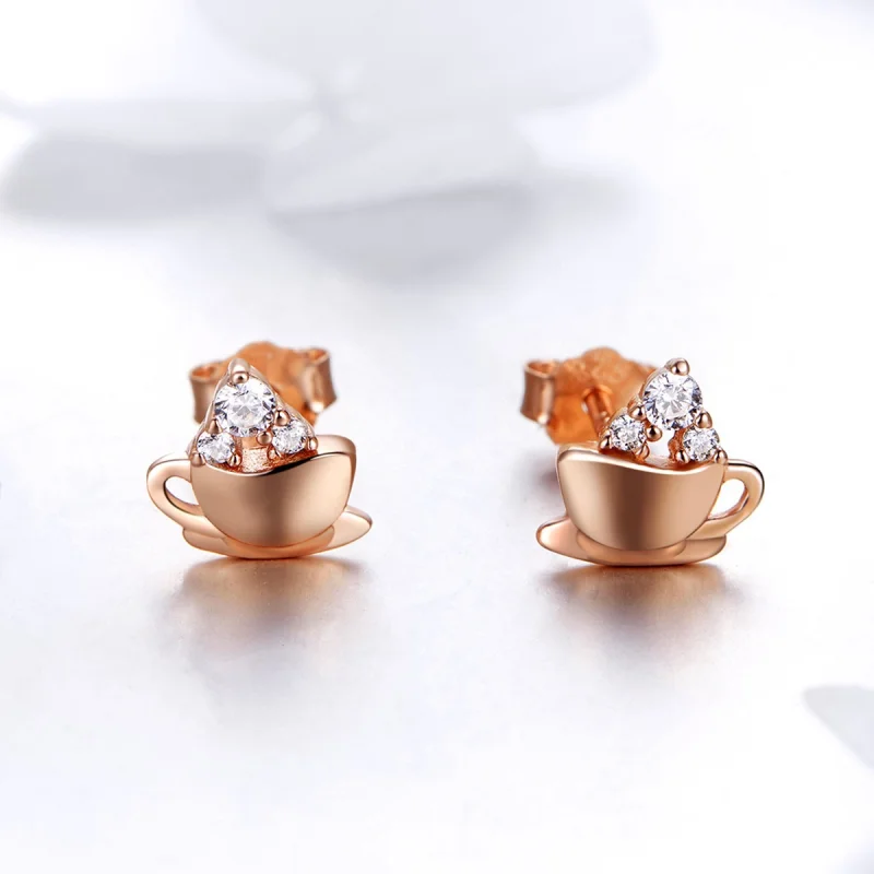 (Bild für) Roségoldene Nachmittagskaffee-Ohrstecker im Pandora-Stil - SCE592 - Ansicht 4