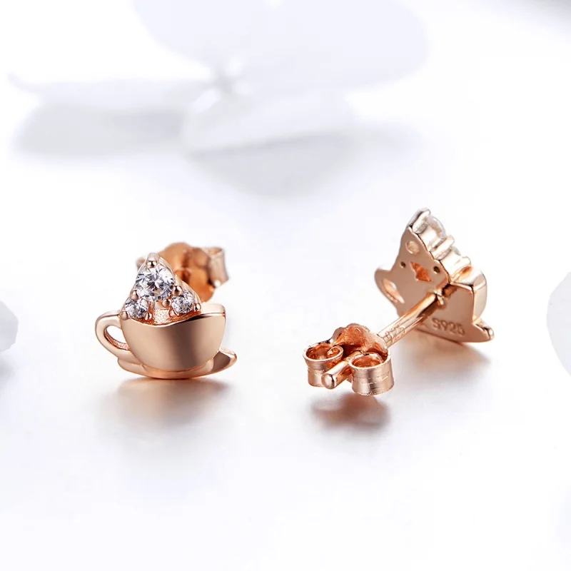 (Bild für) Roségoldene Nachmittagskaffee-Ohrstecker im Pandora-Stil - SCE592 - Ansicht 6
