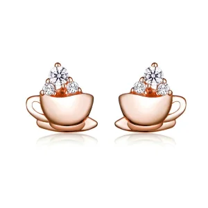 (Bild für) Roségoldene Nachmittagskaffee-Ohrstecker im Pandora-Stil - SCE592