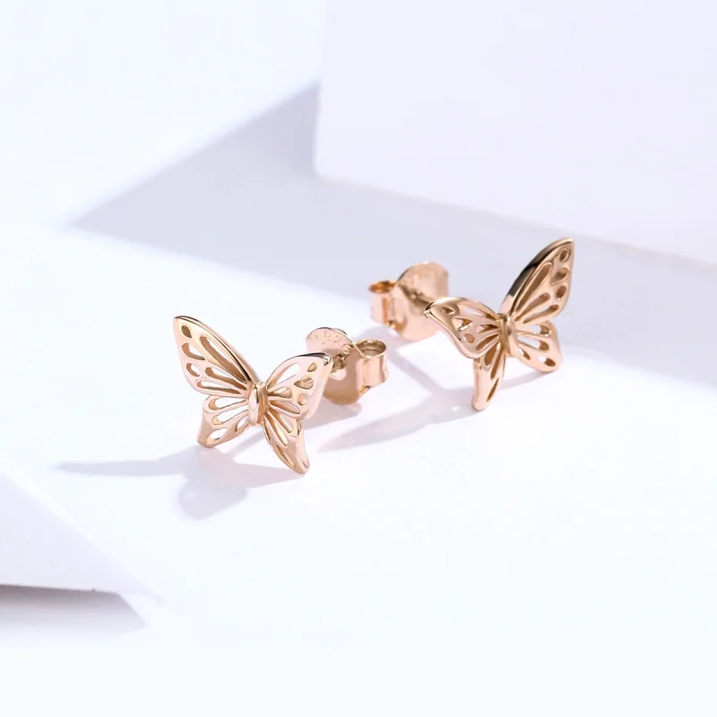 (Bild für) Roségoldene Schmetterlings-Ohrstecker im Pandora-Stil - SCE452-C - Ansicht 4