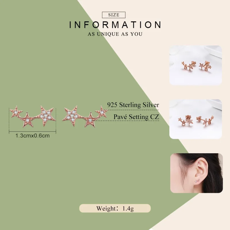 (Bild für) Roségoldene „Secrets of Stars“-Ohrstecker im Pandora-Stil - SCE291 - Ansicht 2
