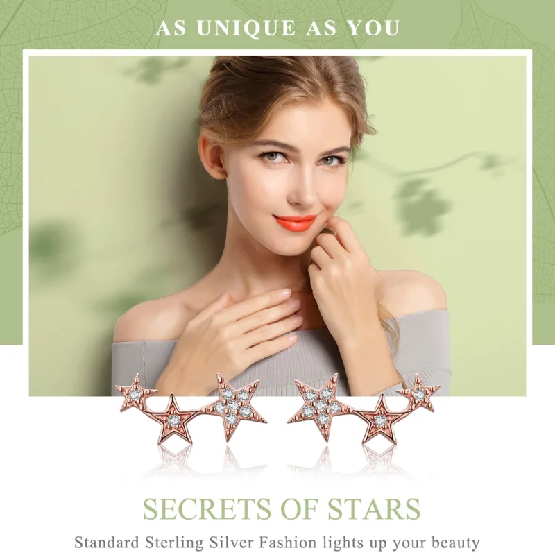 (Bild für) Roségoldene „Secrets of Stars“-Ohrstecker im Pandora-Stil - SCE291 - Ansicht 3