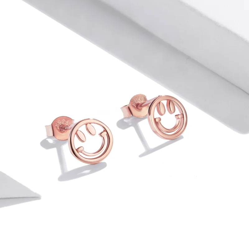 (Bild für) Schöne Smiley-Ohrstecker im Pandora-Stil in Roségold - SCE1106 - Ansicht 2
