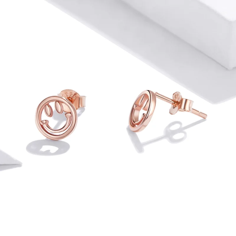 (Bild für) Schöne Smiley-Ohrstecker im Pandora-Stil in Roségold - SCE1106 - Ansicht 3