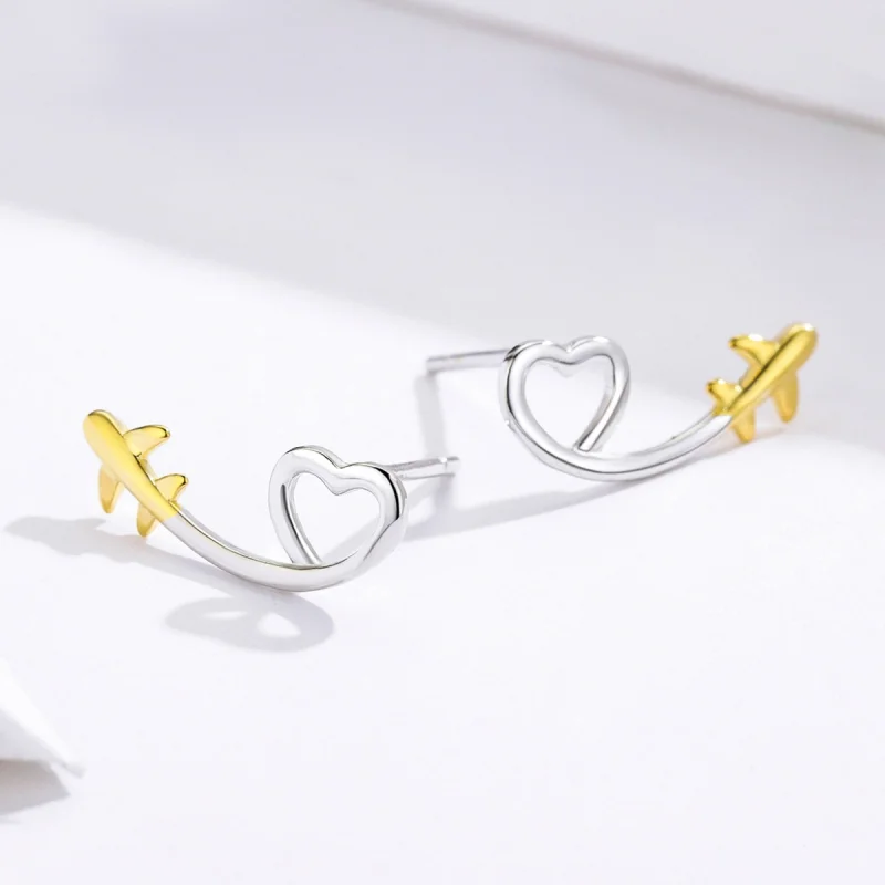 (Bild für) Silber- und vergoldete „Fly To Love“-Ohrstecker im Pandora-Stil - SCE632 - Ansicht 4