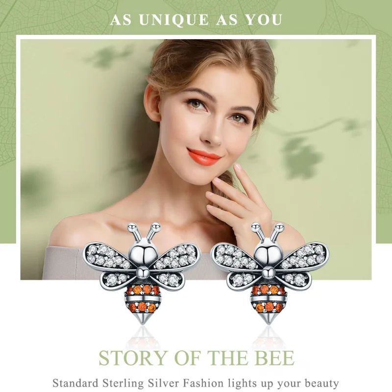 (Bild für) Silberne Bee Story-Ohrstecker im Pandora-Stil - SCE344 - Ansicht 3