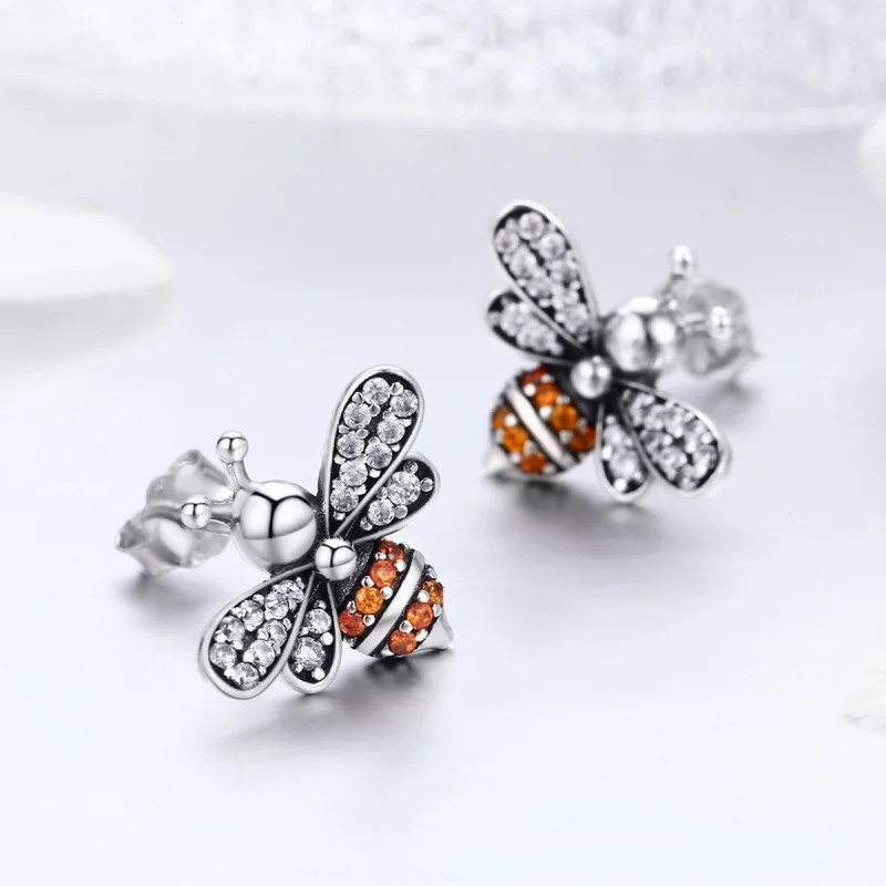 (Bild für) Silberne Bee Story-Ohrstecker im Pandora-Stil - SCE344 - Ansicht 5
