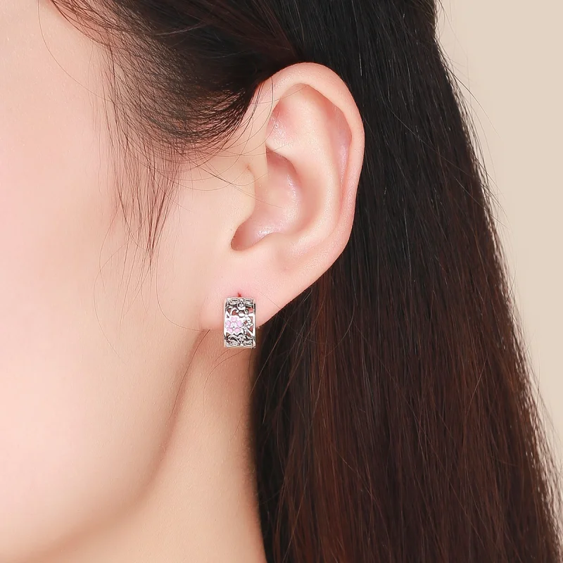 (Bild für) Silberne Blumen-Ohrstecker im Pandora-Stil - SCE541 - Ansicht 4