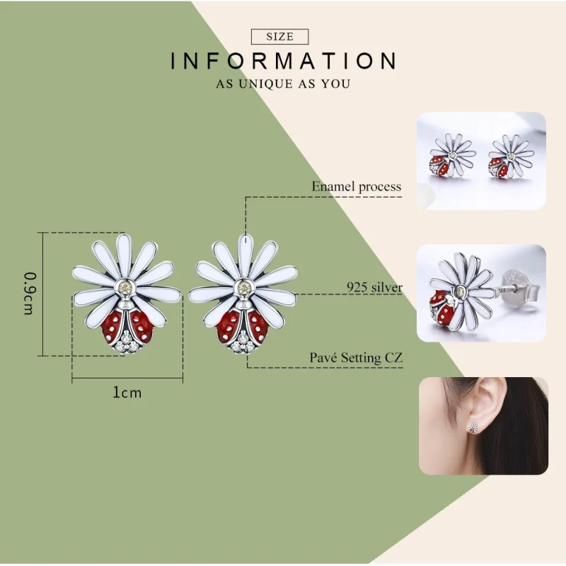 (Bild für) Silberne Blumen- und Marienkäfer-Ohrstecker im Pandora-Stil - SCE459 - Ansicht 3