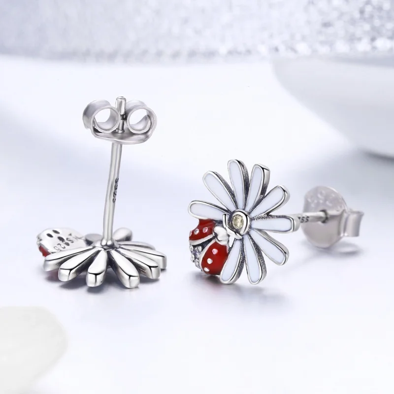 (Bild für) Silberne Blumen- und Marienkäfer-Ohrstecker im Pandora-Stil - SCE459 - Ansicht 5