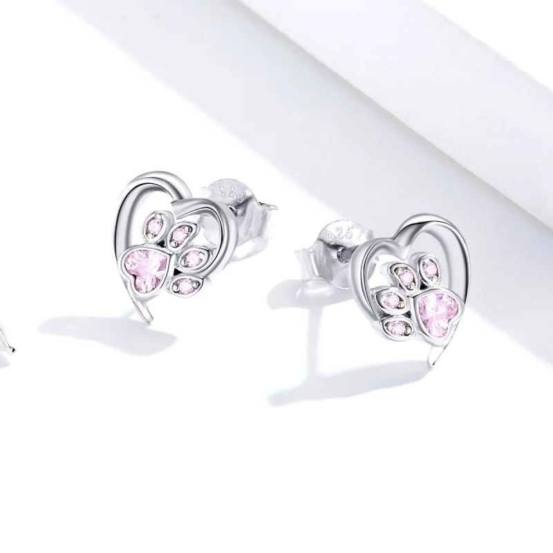 (Bild für) Silberne „Caring Dog Paw“-Ohrstecker im Pandora-Stil - SCE654-PK - Ansicht 4