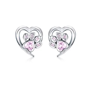 (Bild für) Silberne „Caring Dog Paw“-Ohrstecker im Pandora-Stil - SCE654-PK