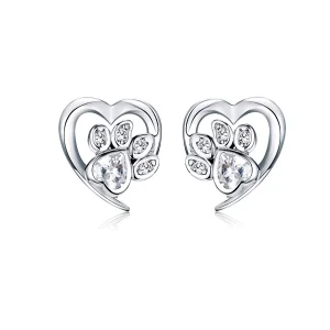 (Bild für) Silberne „Caring Dog Paw“-Ohrstecker im Pandora-Stil - SCE654-WH