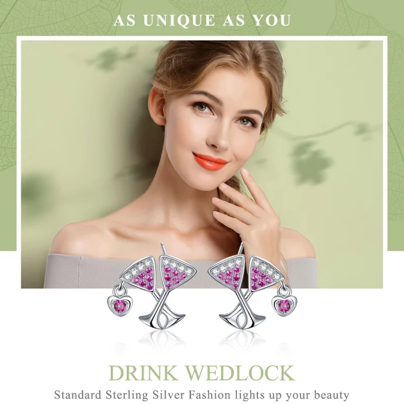 (Bild für) Silberne „Drink Wedlock“-Ohrstecker im Pandora-Stil - SCE571 - Ansicht 3