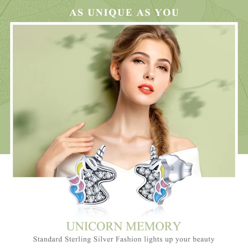 (Bild für) Silberne Einhorn-Memory-Ohrstecker im Pandora-Stil - SCE426 - Ansicht 2