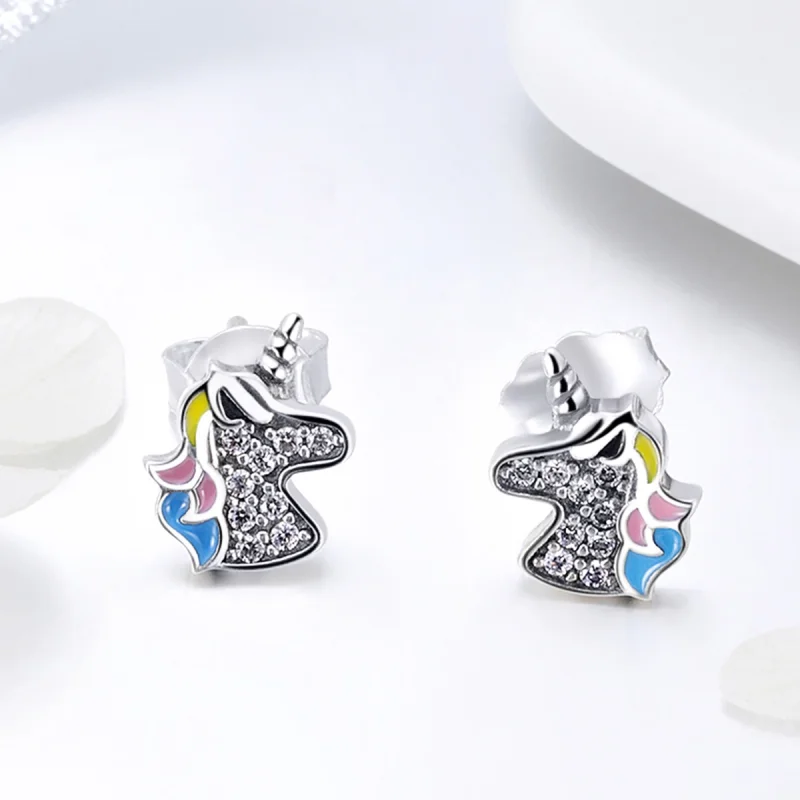 (Bild für) Silberne Einhorn-Memory-Ohrstecker im Pandora-Stil - SCE426 - Ansicht 5