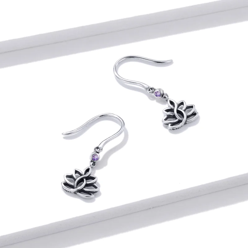 (Bild für) Silberne elegante Lotusblumen-Ohrhänger im Pandora-Stil - BSE451 - Ansicht 4
