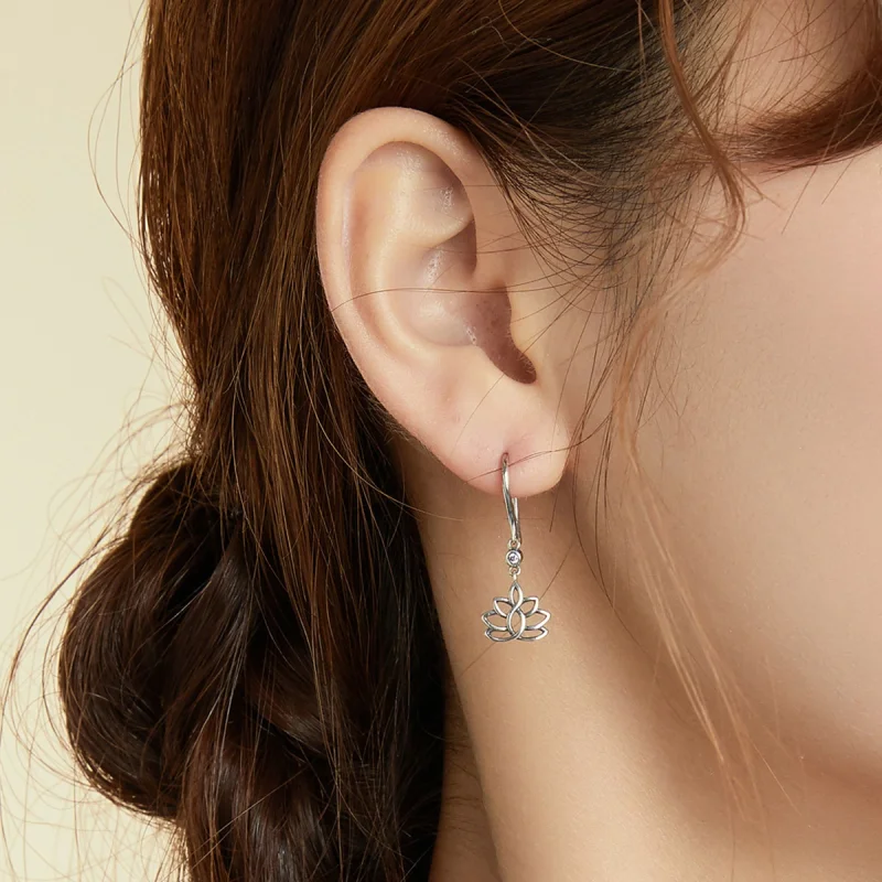 (Bild für) Silberne elegante Lotusblumen-Ohrhänger im Pandora-Stil - BSE451 - Ansicht 6