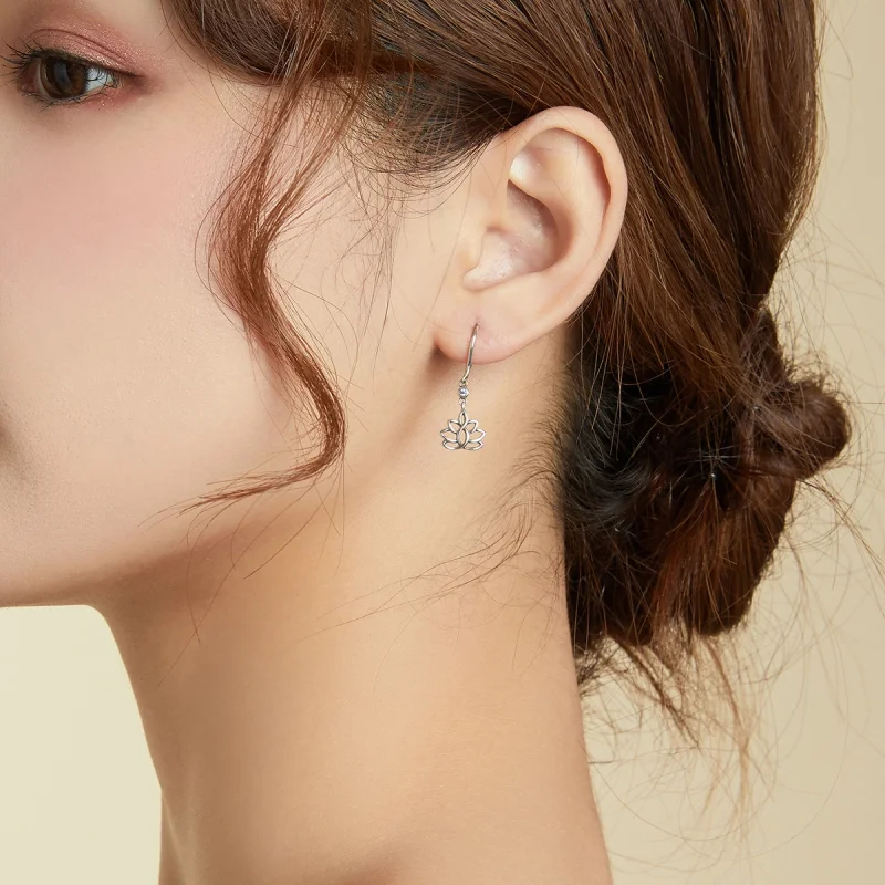 (Bild für) Silberne elegante Lotusblumen-Ohrhänger im Pandora-Stil - BSE451 - Ansicht 8