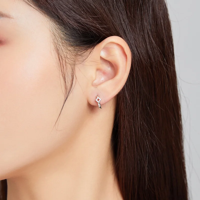 (Bild für) Silberne, glänzende Diamant-Creolen im Pandora-Stil - SCE1048 - Ansicht 5