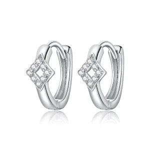 (Bild für) Silberne, glänzende Diamant-Creolen im Pandora-Stil - SCE1048