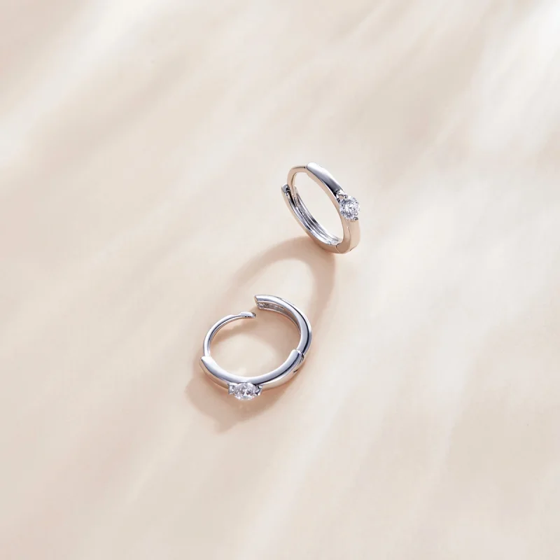(Bild für) Silberne, glänzende Diamant-Creolen im Pandora-Stil - SCE1050-A - Ansicht 3