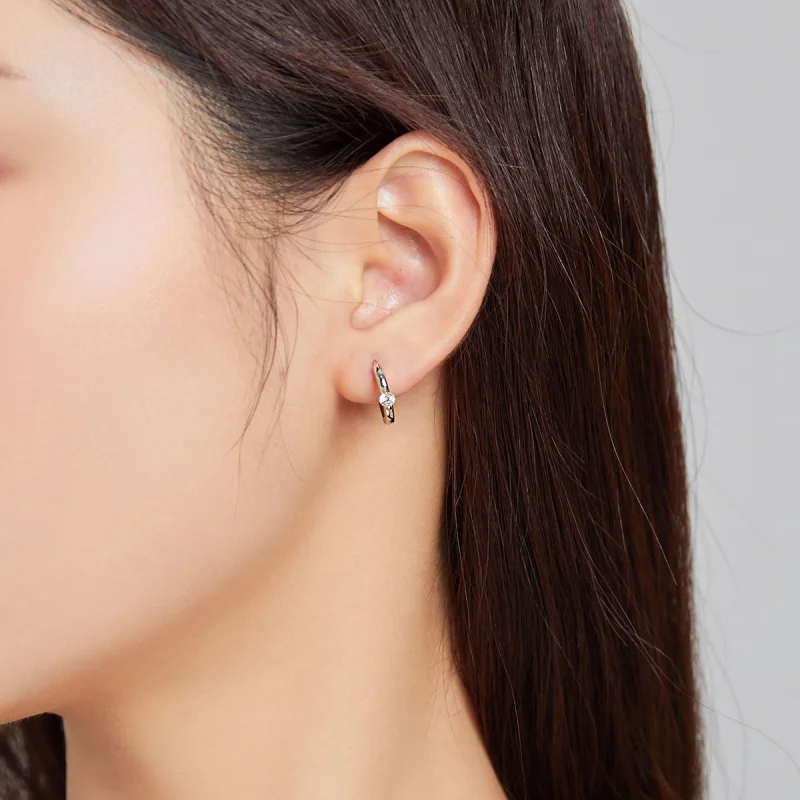 (Bild für) Silberne, glänzende Diamant-Creolen im Pandora-Stil - SCE1050-A - Ansicht 5