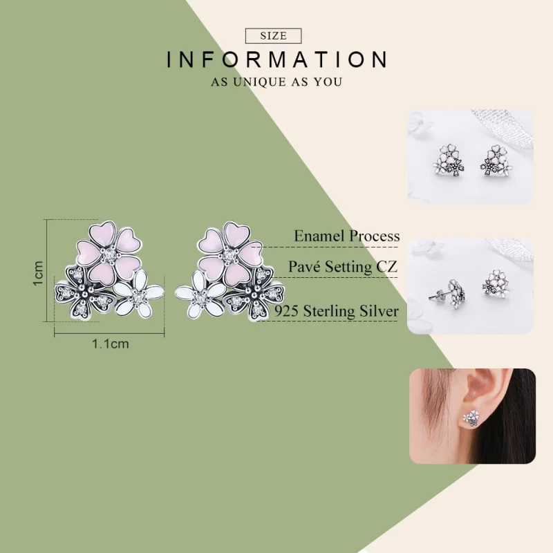 (Bild für) Silberne Gänseblümchen- und Kirschblüten-Ohrstecker im Pandora-Stil - SCE400 - Ansicht 3