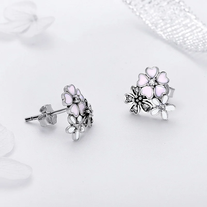 (Bild für) Silberne Gänseblümchen- und Kirschblüten-Ohrstecker im Pandora-Stil - SCE400 - Ansicht 5