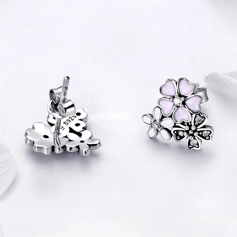 (Bild für) Silberne Gänseblümchen- und Kirschblüten-Ohrstecker im Pandora-Stil - SCE400 - Ansicht 6