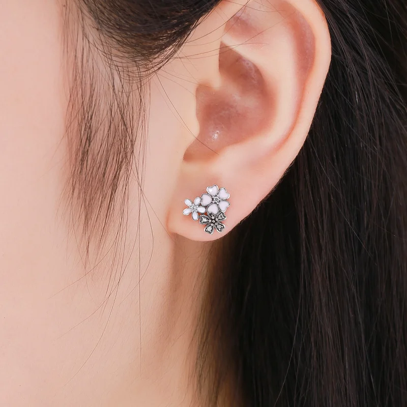 (Bild für) Silberne Gänseblümchen- und Kirschblüten-Ohrstecker im Pandora-Stil - SCE400 - Ansicht 7