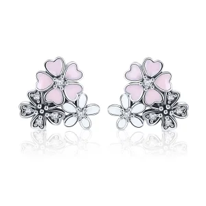 (Bild für) Silberne Gänseblümchen- und Kirschblüten-Ohrstecker im Pandora-Stil - SCE400
