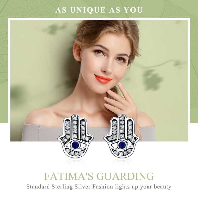 (Bild für) Silberne Hamsa-Hand-Ohrstecker im Pandora-Stil - SCE389 - Ansicht 2