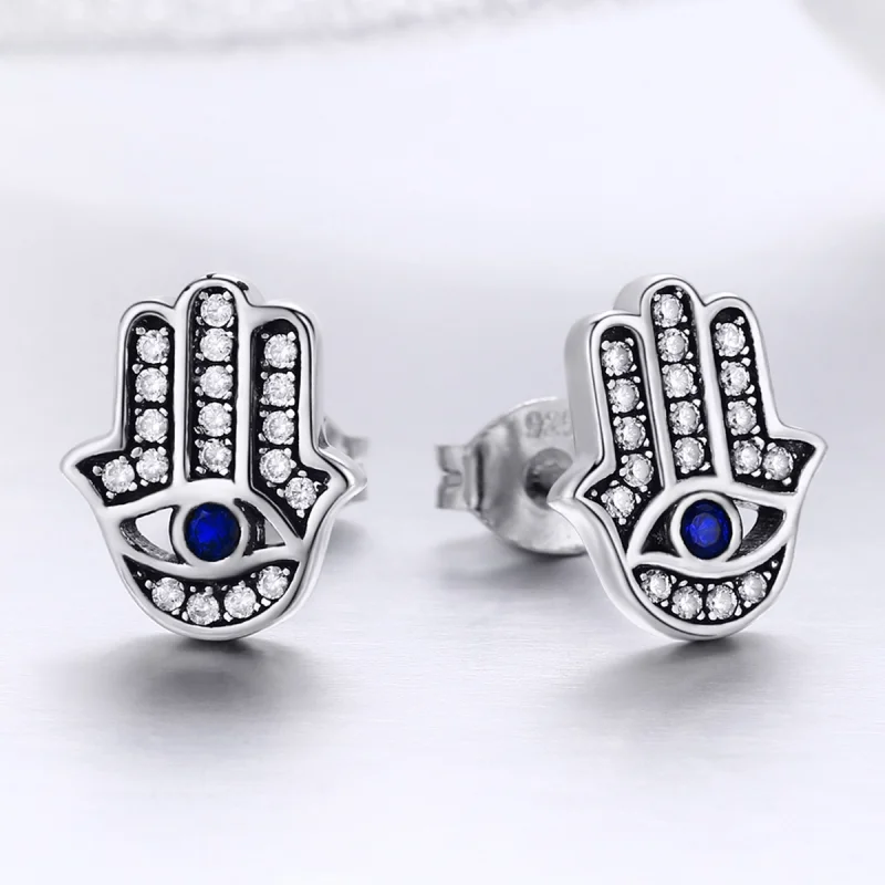 (Bild für) Silberne Hamsa-Hand-Ohrstecker im Pandora-Stil - SCE389 - Ansicht 4