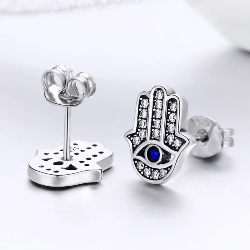(Bild für) Silberne Hamsa-Hand-Ohrstecker im Pandora-Stil - SCE389 - Ansicht 5