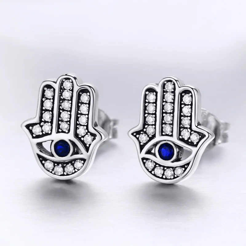 (Bild für) Silberne Hamsa-Hand-Ohrstecker im Pandora-Stil - SCE389 - Ansicht 7