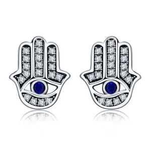 (Bild für) Silberne Hamsa-Hand-Ohrstecker im Pandora-Stil - SCE389