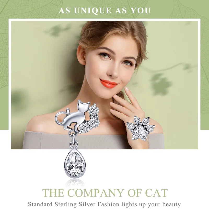 (Bild für) Silberne Katzen-Companionship-Ohrstecker im Pandora-Stil - SCE424 - Ansicht 3