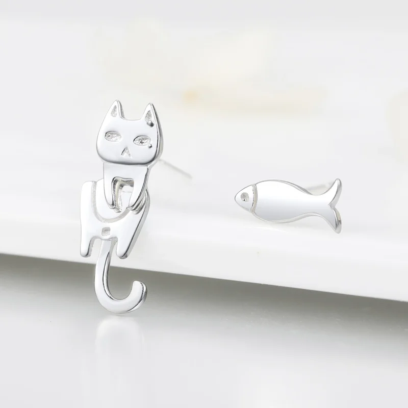 (Bild für) Silberne Katzen- und Fisch-Ohrstecker im Pandora-Stil - SCE488 - Ansicht 5