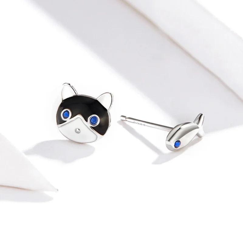 (Bild für) Silberne Katzen- und Fisch-Ohrstecker im Pandora-Stil - SCE623 - Ansicht 3
